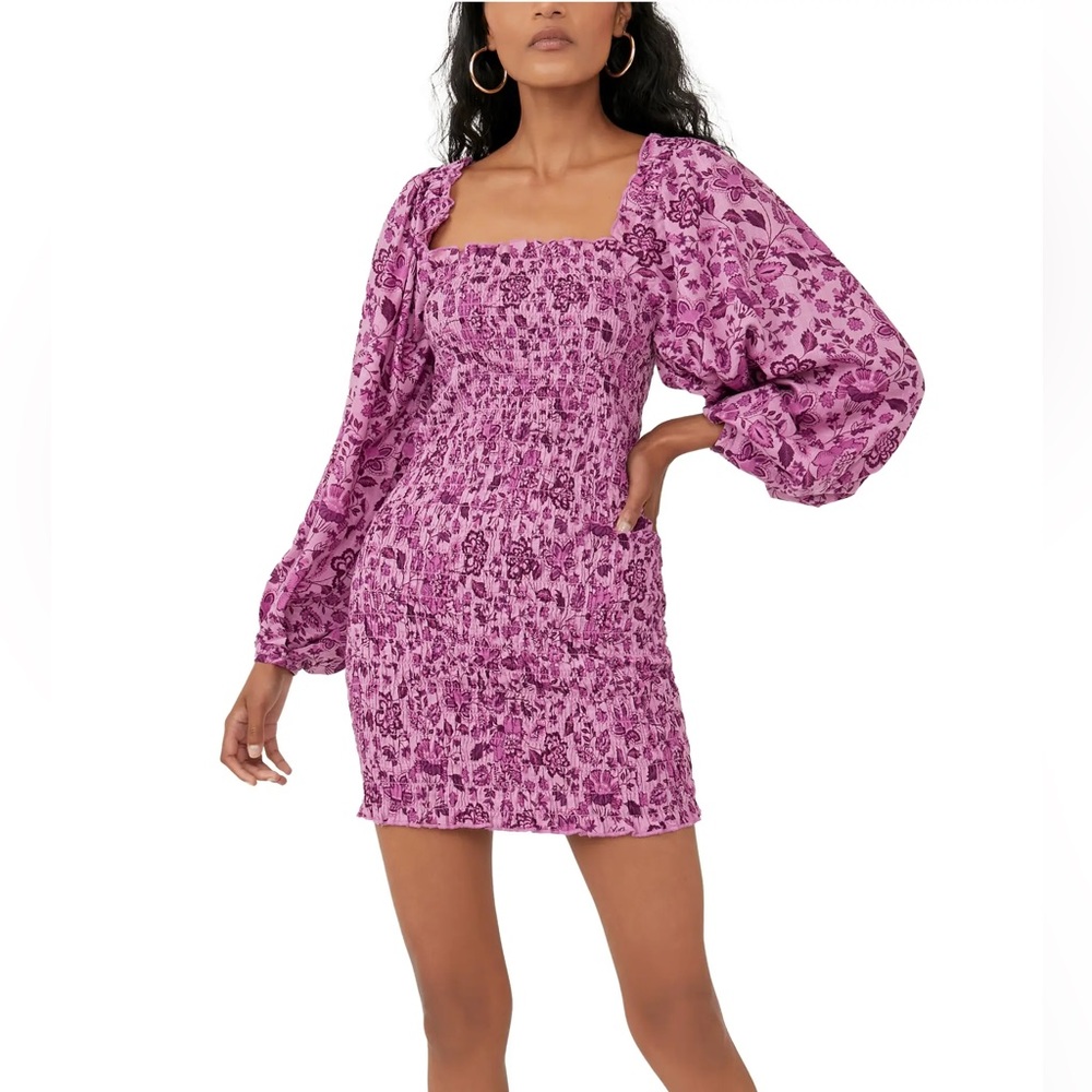 NEW Free People Smock It to Me mini dress in Azalea Combo